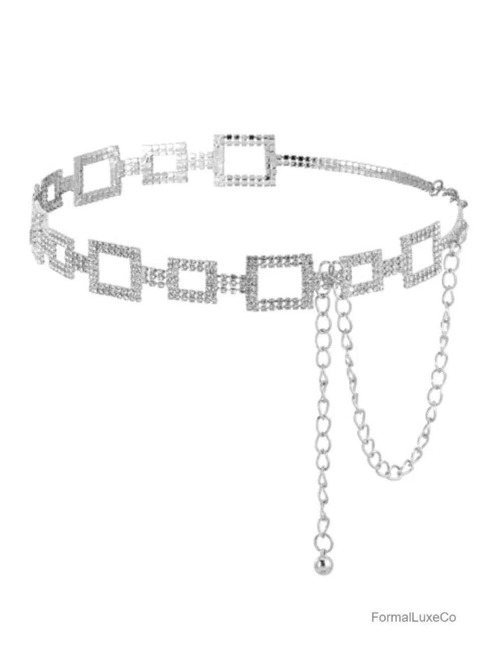 Adjustable Rhinestone Chain Belt, Sparkly Crystal Waist Accessory for Dresses,
